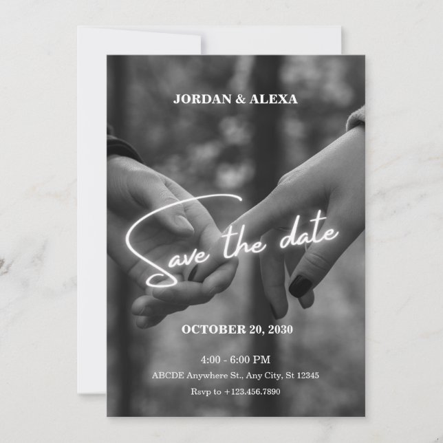 moderne, minimalistische monochrome Händchen Hochz Save The Date (Vorderseite)