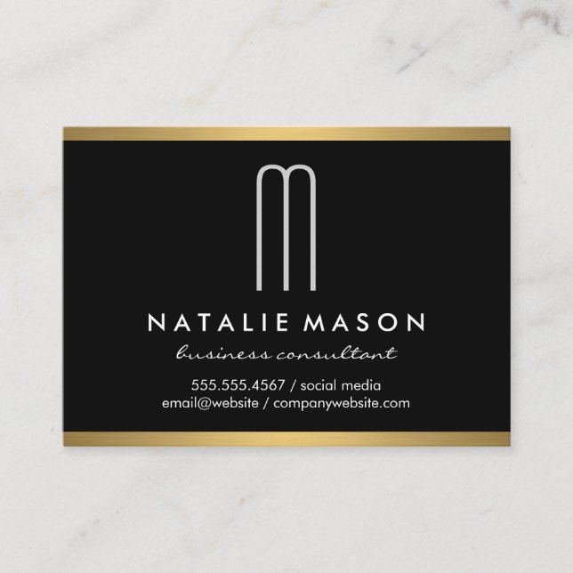 Moderne Minimalistische Monogram auf Black Gold Tr Visitenkarte (Vorderseite)