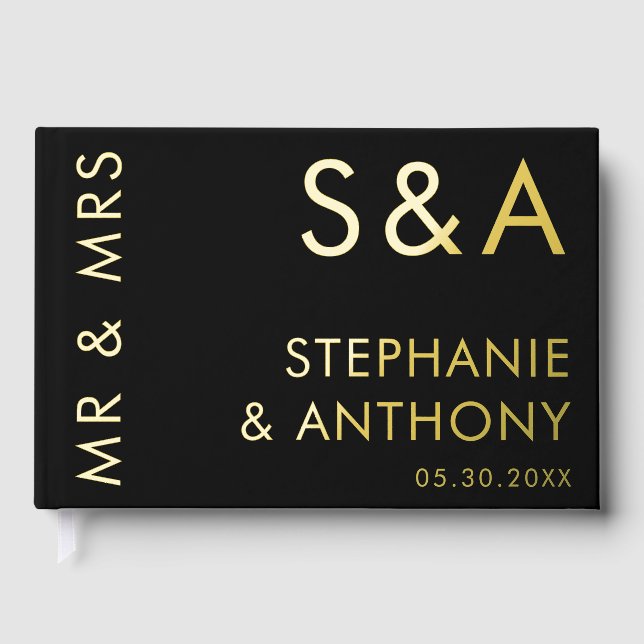 Moderne Minimalistische Monogram Black and Gold We Gästebuch (Vorderseite)