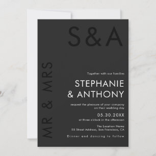 Moderne Minimalistische Monogram Black and White W Einladung
