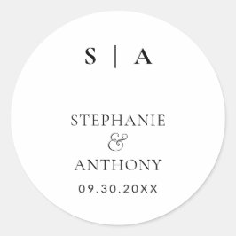 Moderne Minimalistische Monogram Black and White W Runder Aufkleber