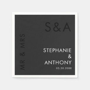 Moderne Minimalistische Monogram Black and White W Serviette