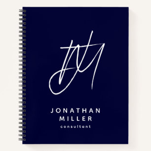 Moderne Minimalistische Monogram Navy Notizbuch