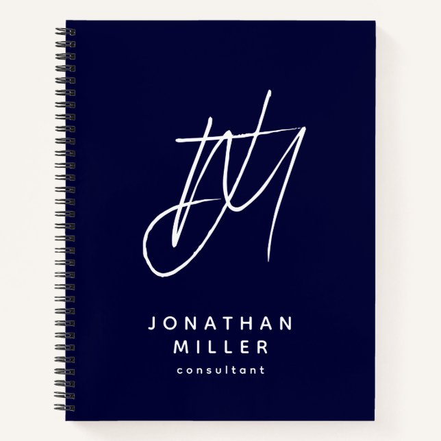 Moderne Minimalistische Monogram Navy Notizbuch (Vorderseite)
