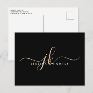 Moderne Minimalistische Monogram Script-Initialen Postkarte