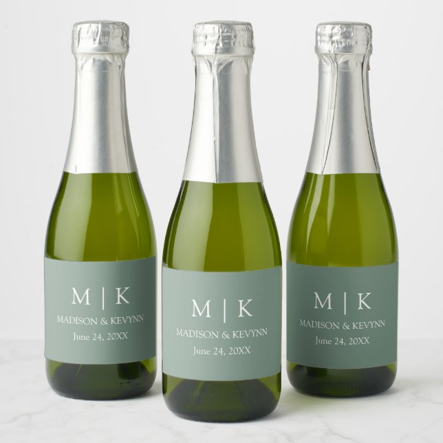 Moderne Minimalistische Monogram Wedding Sage Gree (Flaschen)