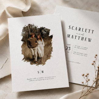 Moderne Minimalistische Monogramm-Foto-Hochzeit Einladung