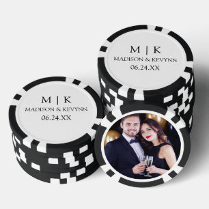 Moderne Minimalistische Monogramm-Foto-Hochzeit Pokerchips
