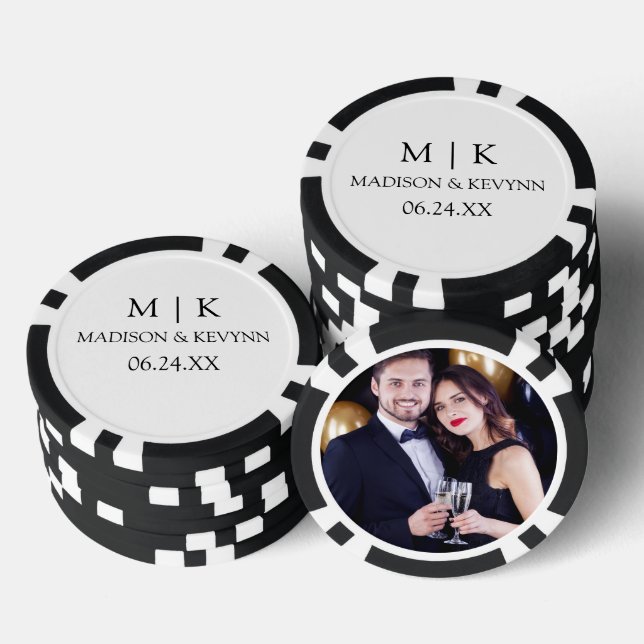 Moderne Minimalistische Monogramm-Foto-Hochzeit Pokerchips (Stapel)