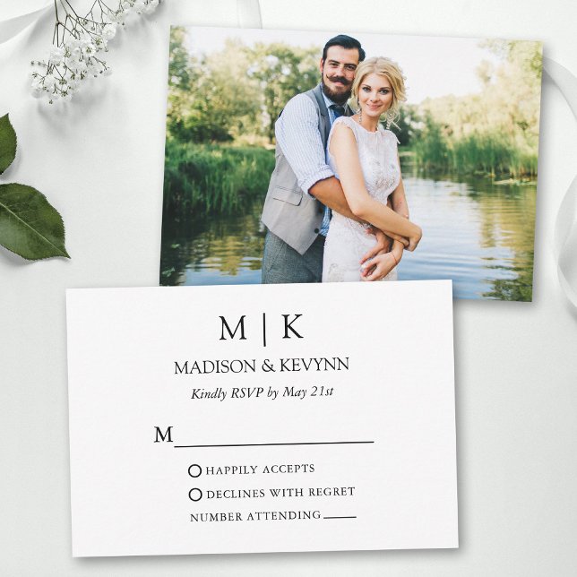 Moderne Minimalistische Monogramm-Foto-Hochzeit RSVP Karte (Customize to change text size, color or style.)