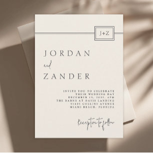 Moderne Minimalistische Monogramm-Hochzeit in Elfe Einladung