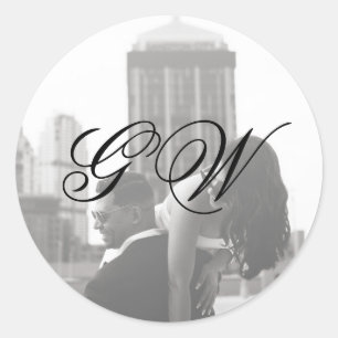 Moderne Minimalistische Monogramm-Hochzeit Runder Aufkleber