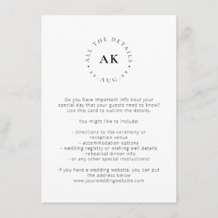 Moderne Minimalistische Monogramm-Hochzeitstile Begleitkarte