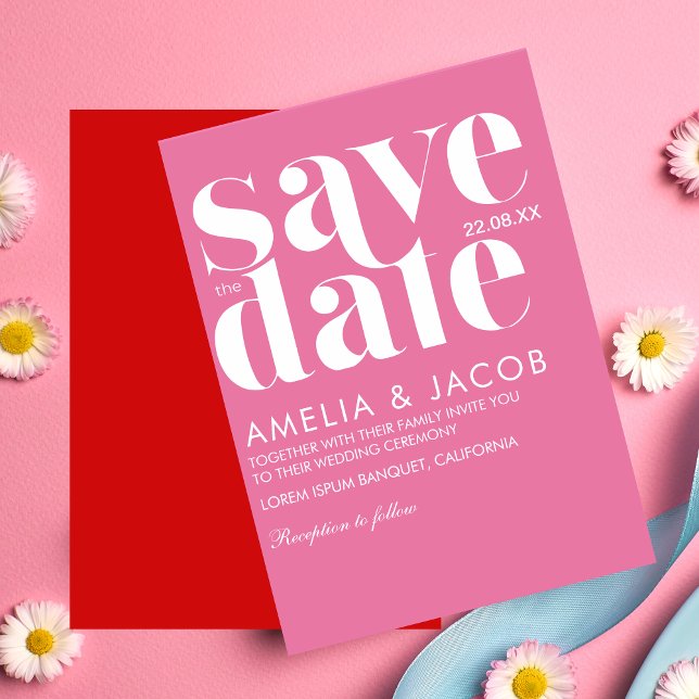 Moderne minimalistische, muffige, rosa und rote Ho Save The Date (Von Creator hochgeladen)