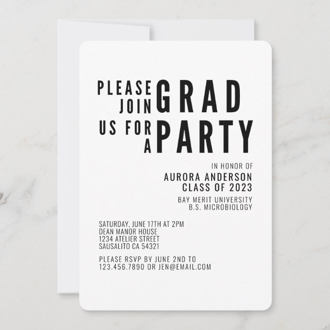 Moderne Minimalistische, mutige Typografy Graduati Einladung (Vorderseite)