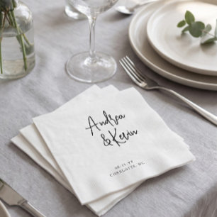 Moderne Minimalistische Namen Hochzeitsszeitszene Serviette