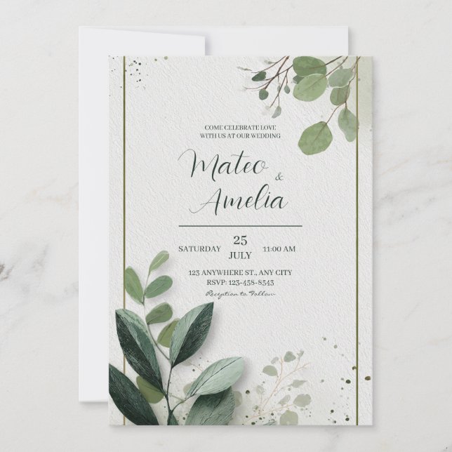Moderne Minimalistische Naturhochzeit Einladung (Vorderseite)