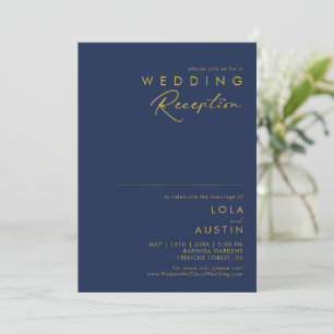 Moderne minimalistische Navy-Blau-Gold-Hochzeitsem Einladung