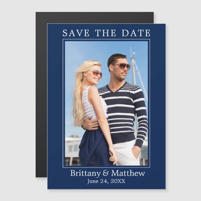 Moderne Minimalistische Navy Blue Magnetic Save th Magnetkarte (Vorne/Hinten)