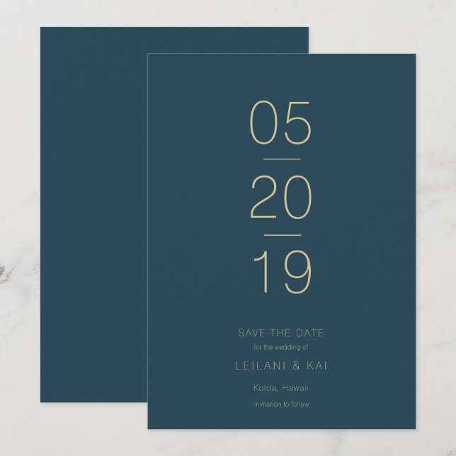 Moderne Minimalistische Navy Blue Save the Date Ca Einladung (Vorne/Hinten)
