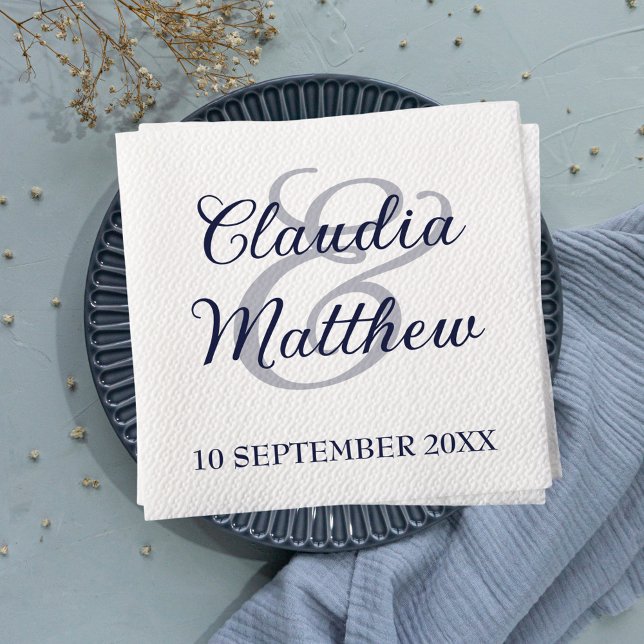Moderne Minimalistische Navy Blue Script Hochzeit Serviette (Modern Minimalist Navy Blue Script Wedding Napkins)