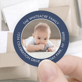 Moderne Minimalistische Navy Blue & White Rücksend Runder Aufkleber