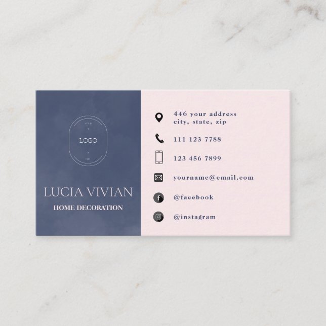 Moderne Minimalistische Navy-Logo-Social Media Visitenkarte (Vorderseite)