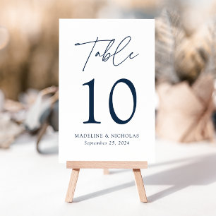 Moderne minimalistische Navy-Script-Hochzeit Tischnummer