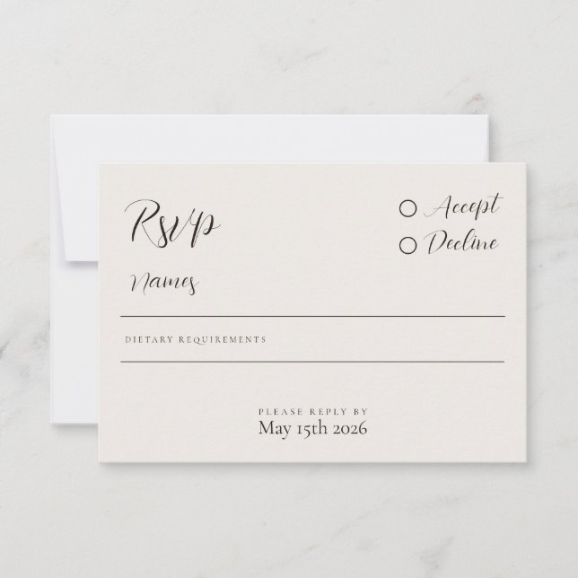 Moderne Minimalistische Neutralkalligraphie-RSVP-K RSVP Karte (Vorderseite)