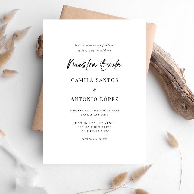 Moderne Minimalistische Nuestra Boda Spanish Weddi Einladung (Von Creator hochgeladen)