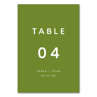 Moderne minimalistische olivgrüne Hochzeit Tischnummer