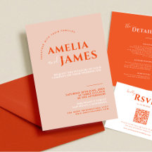 Moderne, Minimalistische Orange- und Pink-Hochzeit