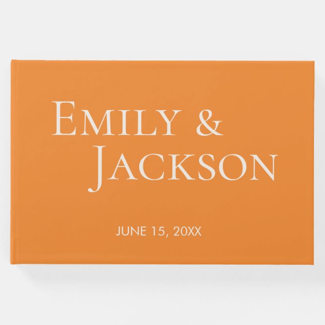 Moderne Minimalistische Orange White Wedding Gästebuch (Vorderseite)