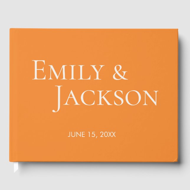 Moderne Minimalistische Orange White Wedding Gästebuch (Vorderseite)