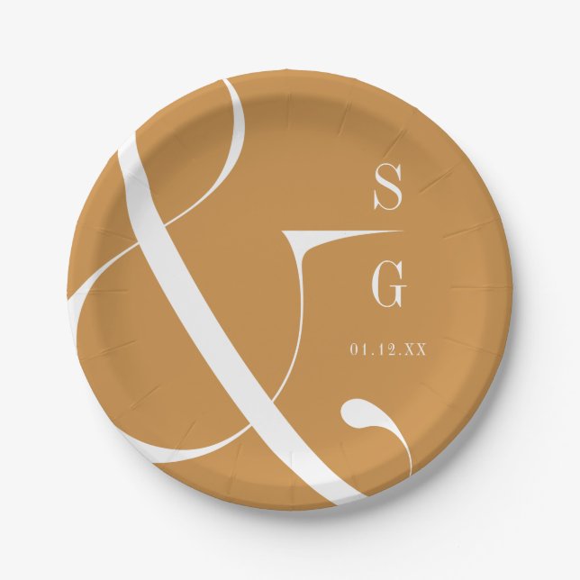 Moderne minimalistische Paare - Monogramm aus dem  Pappteller (Vorderseite)