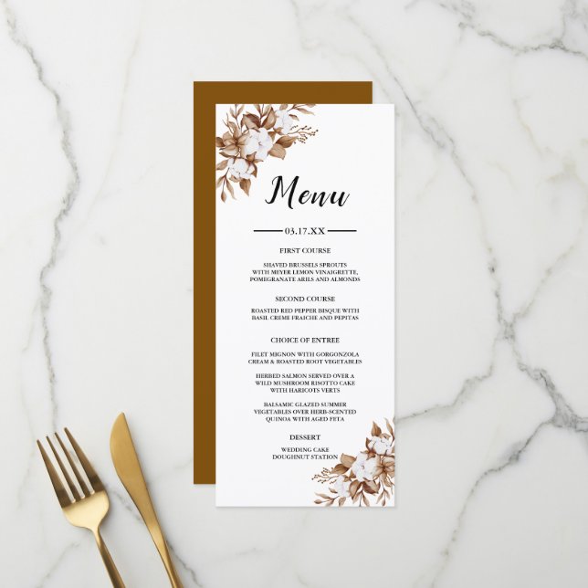 Moderne Minimalistische Pampas Grass Bouquet Weddi Menükarte (Vorderseite/Rückseite Beispiel)