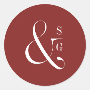 Moderne minimalistische Pärchen-Monogramm-Bordeaux Runder Aufkleber