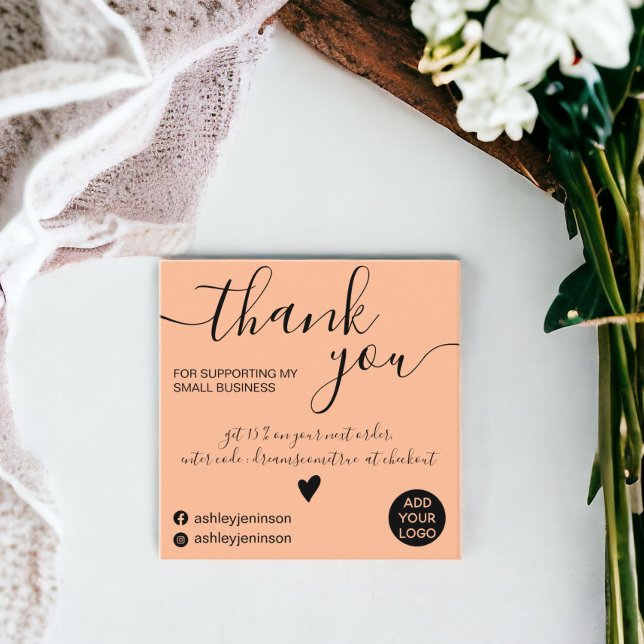 Moderne minimalistische Pfirsichbestellung vielen  Quadratische Visitenkarte (Modern minimalist peach order thank you square business card)