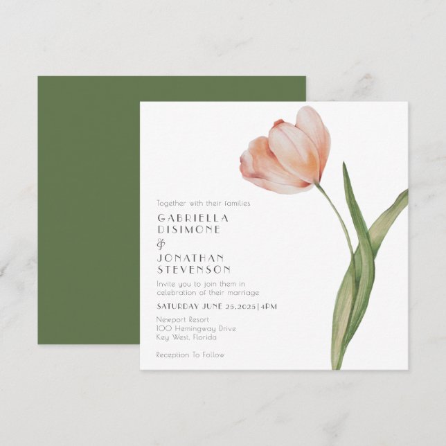 Moderne Minimalistische Pfirsichfarben Hochzeit Einladung (Vorne/Hinten)