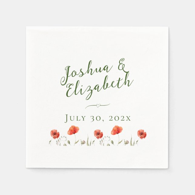 Moderne Minimalistische Poppies Hochzeit Serviette (Vorderseite)