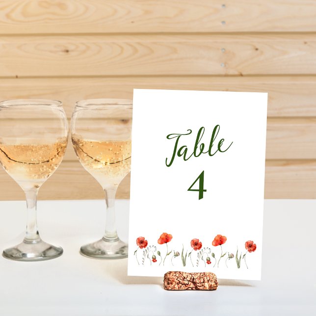 Moderne Minimalistische Poppies Hochzeiten Tischnu Einladung (Find coordinating products in the Modern Minimalist Poppies Wedding Collection)
