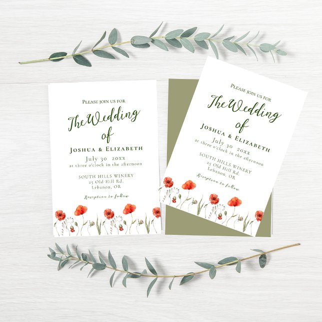Moderne Minimalistische Poppies Hochzeitseinladung Einladung (Find coordinating products in the Modern Minimalist Poppies Wedding Collection)