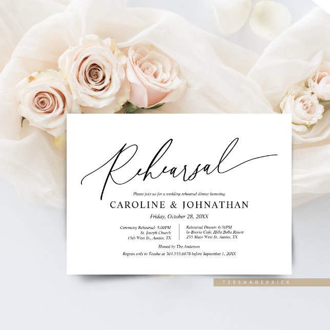 Moderne Minimalistische Probe, Hochzeit und Abende Einladung (Wedding Ceremony Rehearsal and Dinner Party Invitation, in Modern Romantic themed.)