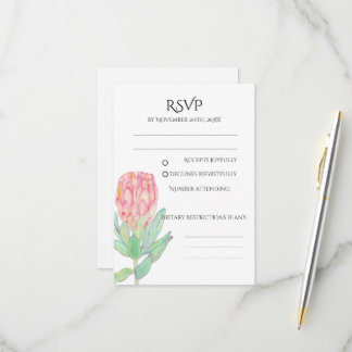 Moderne Minimalistische Protea Botanische Hochzeit RSVP Karte