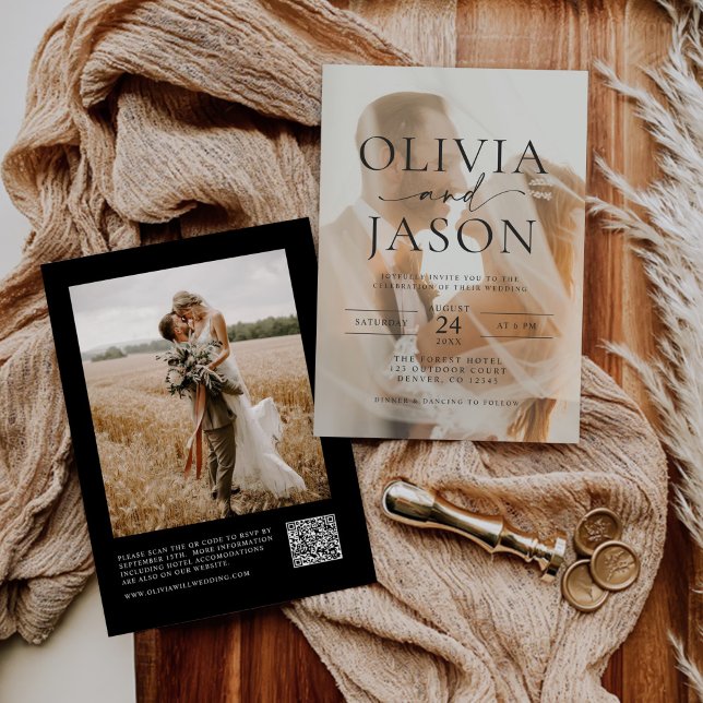 Moderne Minimalistische QR Code Foto Hochzeit Einladung (Von Creator hochgeladen)