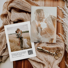 Moderne Minimalistische QR Code Foto Hochzeit Einladung