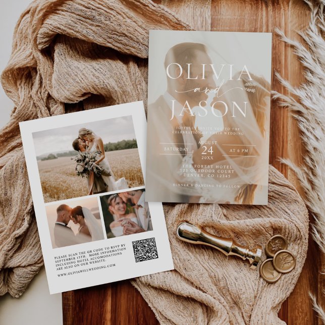 Moderne Minimalistische QR Code Foto Hochzeit Einladung (Von Creator hochgeladen)