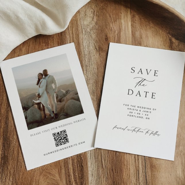 Moderne Minimalistische QR-Code-Foto-Hochzeit Save The Date (Von Creator hochgeladen)