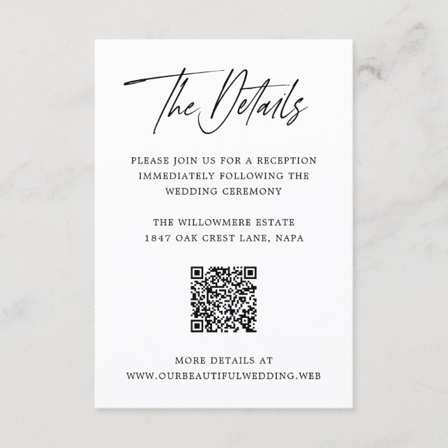 Moderne Minimalistische QR-Code-Hochzeit Begleitkarte (Vorderseite)
