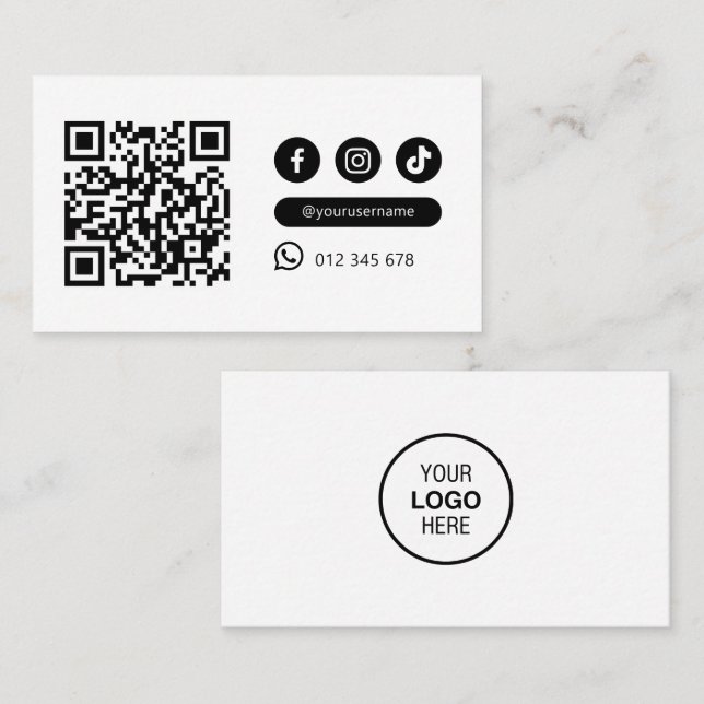 Moderne Minimalistische QR-Code Soziale Medien Sch Visitenkarte (Vorne/Hinten)